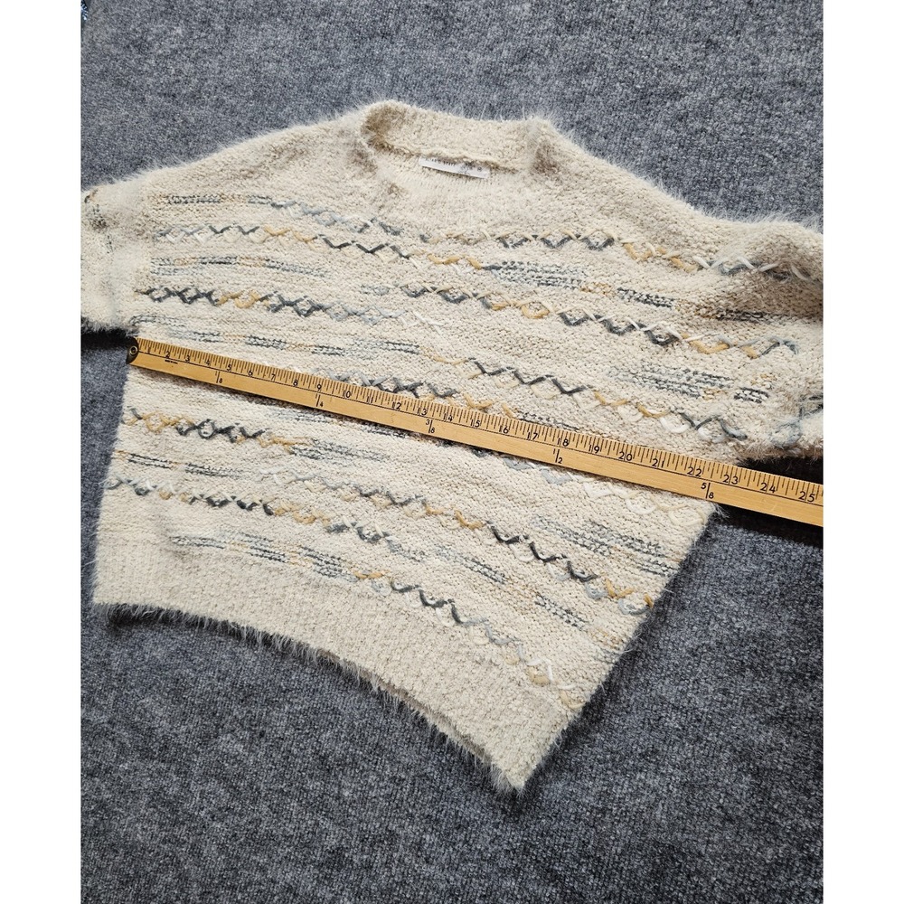 Altar'd State Cream Textured Knit Pullover Crewneck Striped Soft Sweater Medium - Picture 7 of 10